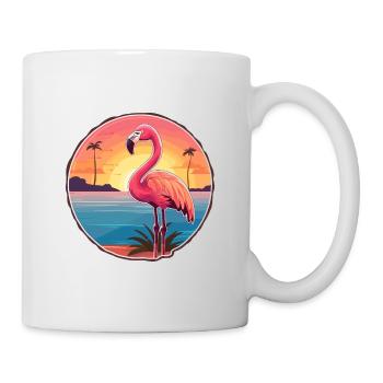 Flamingo Funny Cartoon Kawaii Beach Illustration - Mug - white - Right