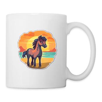 Pferd, lustig, Karikatur, Kawaii, Strand, Illustration - Tasse - Weiß - Rechts