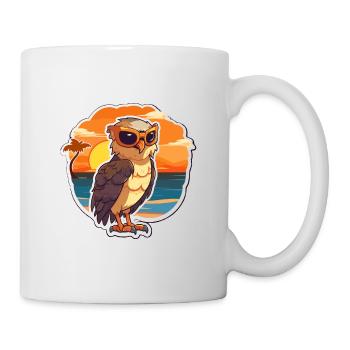 Hawk Funny Cartoon Kawaii Beach Illustration - Mug - white - Right