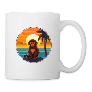 Affe lustige Karikatur Kawaii Strand Illustration - Tasse - Weiß - Rechts