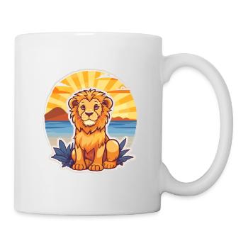Lion Funny Cartoon Kawaii Beach Illustration - Mug - white - Right