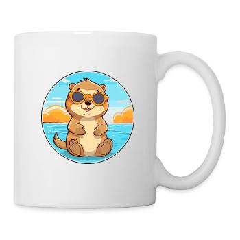 Otter Lustige Karikatur Kawaii Strand Illustration - Tasse - Weiß - Rechts