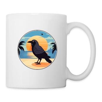 Crow Funny Cartoon Kawaii Beach Illustration - Mug - white - Right