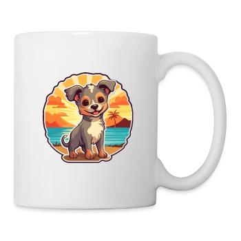 Dog Funny Cartoon Kawaii Beach Illustration - Mug - white - Right