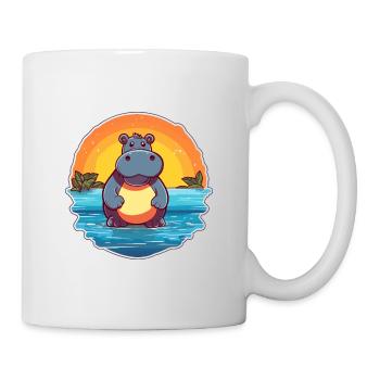 Hippo Funny Cartoon Kawaii Beach Illustration - Mug - white - Right