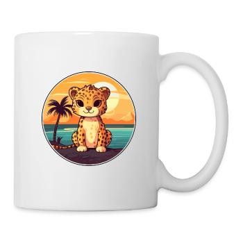 Jaguar Lustige Karikatur Kawaii Strand Illustration - Tasse - Weiß - Rechts