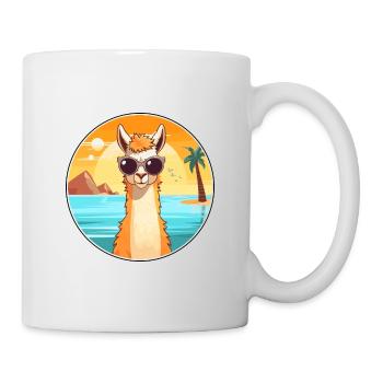 Llama Funny Cartoon Kawaii Beach Illustration - Mug - white - Right
