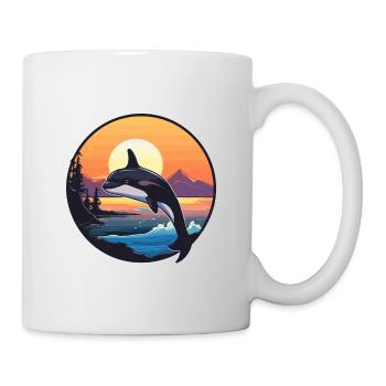 Orca Funny Cartoon Kawaii Beach Illustration - Mug - white - Right