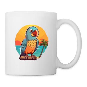 Papagei Lustige Karikatur Kawaii Strand Illustration - Tasse - Weiß - Rechts