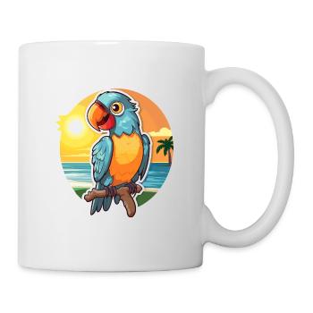 Parrot Funny Cartoon Kawaii Beach Illustration - Mug - white - Right