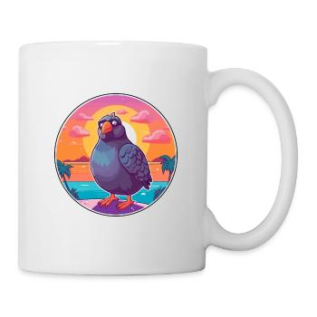 Pigeon Funny Cartoon Kawaii Beach Illustration - Mug - white - Right