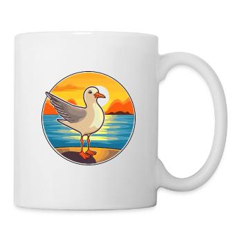 Seagull Funny Cartoon Kawaii Beach Illustration - Mug - white - Right