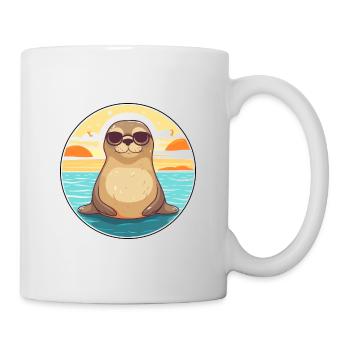 Sceau drôle de dessin animé kawaii plage illustration - Mug blanc - blanc - Droite