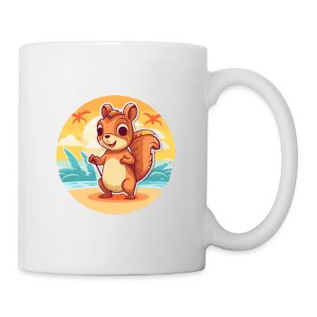 Squirrel Funny Cartoon Kawaii Beach Illustration - Mug - white - Right