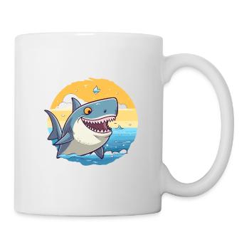 Requin drôle de dessin animé kawaii plage illustration - Mug blanc - blanc - Droite