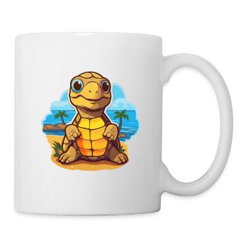 Sea Turtle Funny Cartoon Kawaii Beach Illustration - Mug - white - Right
