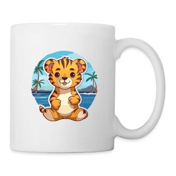 Tiger Lustige Karikatur Kawaii Strand Illustration - Tasse - Weiß - Rechts