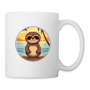 Faultier lustige Karikatur Kawaii Strand Illustration - Tasse - Weiß - Rechts