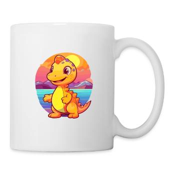 Dinosaurier-lustige Cartoon-Kawaii-Strand-Illustration - Tasse - Weiß - Rechts