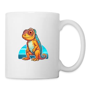 Caméléon drôle de dessin animé kawaii plage illustration - Mug blanc - blanc - Droite