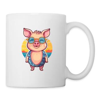Pig Funny Cartoon Kawaii Beach Illustration - Mug - white - Right