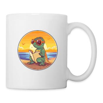 Chameleon Cute Funny Cartoon Kawaii Book Beach - Mug - white - Right