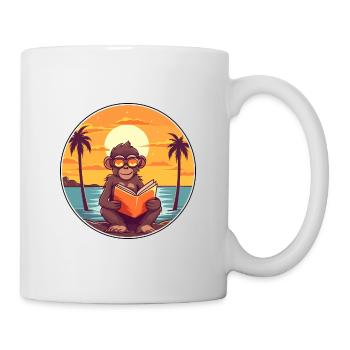 Babouin Mignon Drôle Dessin Animé Kawaii Livre Plage - Mug blanc - blanc - Droite