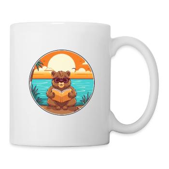 Castor Mignon Drôle Dessin Animé Kawaii Livre Plage - Mug blanc - blanc - Droite