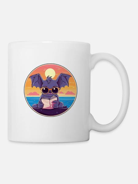 Chauve-souris Mignonne Dessin Animé Drôle Kawaii Livre Plage - Mug blanc - blanc