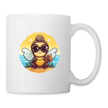 Abeille Mignon Dessin Animé Drôle Kawaii Livre Plage - Mug blanc - blanc - Droite