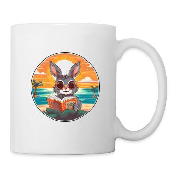 Hase Niedlich Lustige Karikatur Kawaii Buch Strand - Tasse - Weiß - Rechts