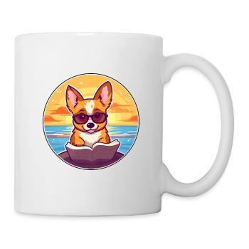 Corgi Chien Mignon Drôle Dessin Animé Kawaii Livre Plage - Mug blanc - blanc - Droite