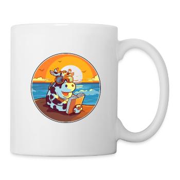 Cow Cute Funny Cartoon Kawaii Book Beach - Mug - white - Right