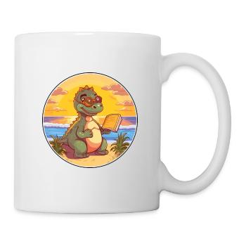 Dinosaure Mignon Dessin Animé Drôle Kawaii Livre Plage - Mug blanc - blanc - Droite