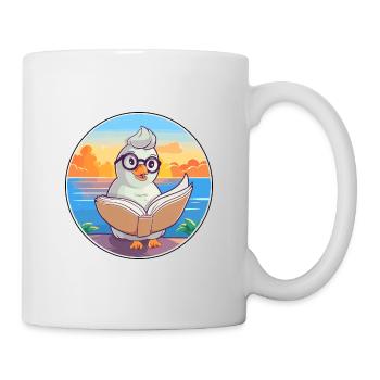 Dove Cute Funny Cartoon Kawaii Book Beach - Mug - white - Right