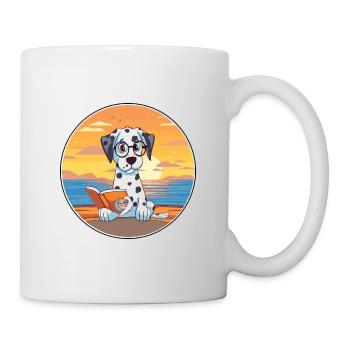 Dalmatien Mignon Drôle Dessin Animé Kawaii Livre Plage - Mug blanc - blanc - Droite
