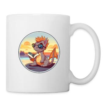 Drache Niedlicher lustiger Cartoon Kawaii Buchstrand - Tasse - Weiß - Rechts