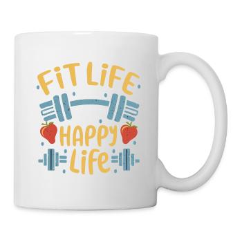 Fit Life Happy Life Fitnessstudio und Fit Lifestyle Design - Tasse - Weiß - Rechts