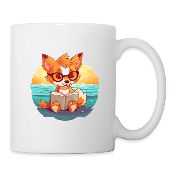 Fox Cute Funny Cartoon Kawaii Book Beach - Tasse - Weiß - Rechts