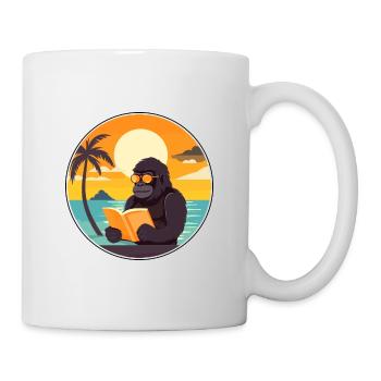 Gorilla Cute Funny Cartoon Kawaii Book Beach - Mug - white - Right