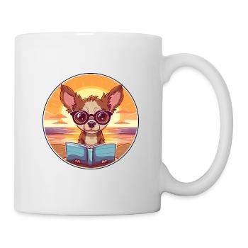 Chihuahua Chien Mignon Drôle Dessin Animé Kawaii Livre Plage - Mug blanc - blanc - Droite