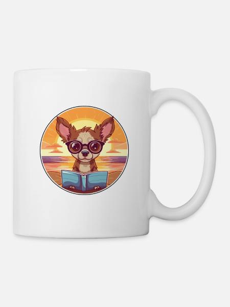 Chihuahua Chien Mignon Drôle Dessin Animé Kawaii Livre Plage - Mug blanc - blanc