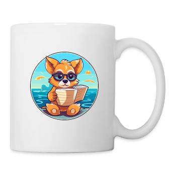 Chien Mignon Drôle Dessin Animé Kawaii Livre Plage - Mug blanc - blanc - Droite