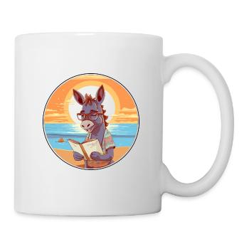 Esel Niedliche Lustige Karikatur Kawaii Buch Strand - Tasse - Weiß - Rechts