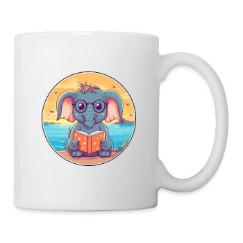 Elefant Niedlicher lustiger Cartoon Kawaii Buchstrand - Tasse - Weiß - Rechts