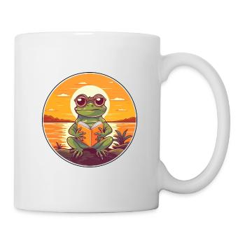 Grenouille Mignon Drôle Dessin Animé Kawaii Livre Plage - Mug blanc - blanc - Droite