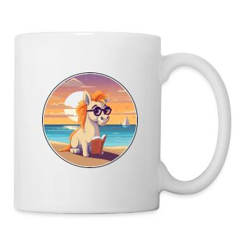 Pferd Niedlich Lustige Karikatur Kawaii Buch Strand - Tasse - Weiß - Rechts