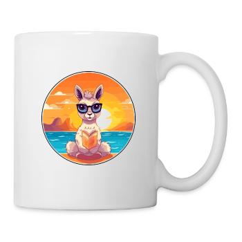 Llama Cute Funny Cartoon Kawaii Book Beach - Mug - white - Right