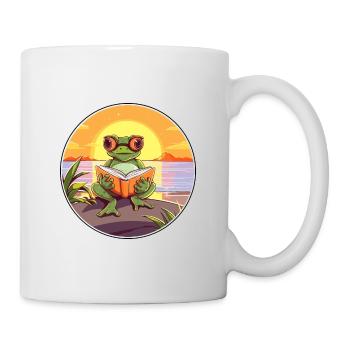 Grenouille Mignonne Dessin Animé Drôle Kawaii Livre Plage - Mug blanc - blanc - Droite