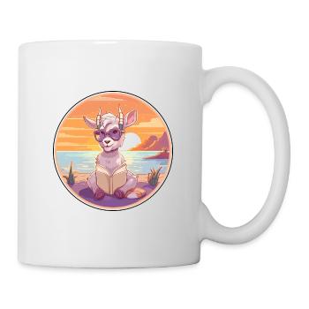 Chèvre Mignon Drôle Dessin Animé Kawaii Livre Plage - Mug blanc - blanc - Droite